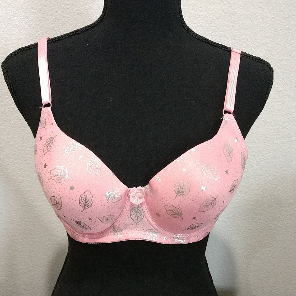 Mamia Pink and Silver Leaf Print Bra